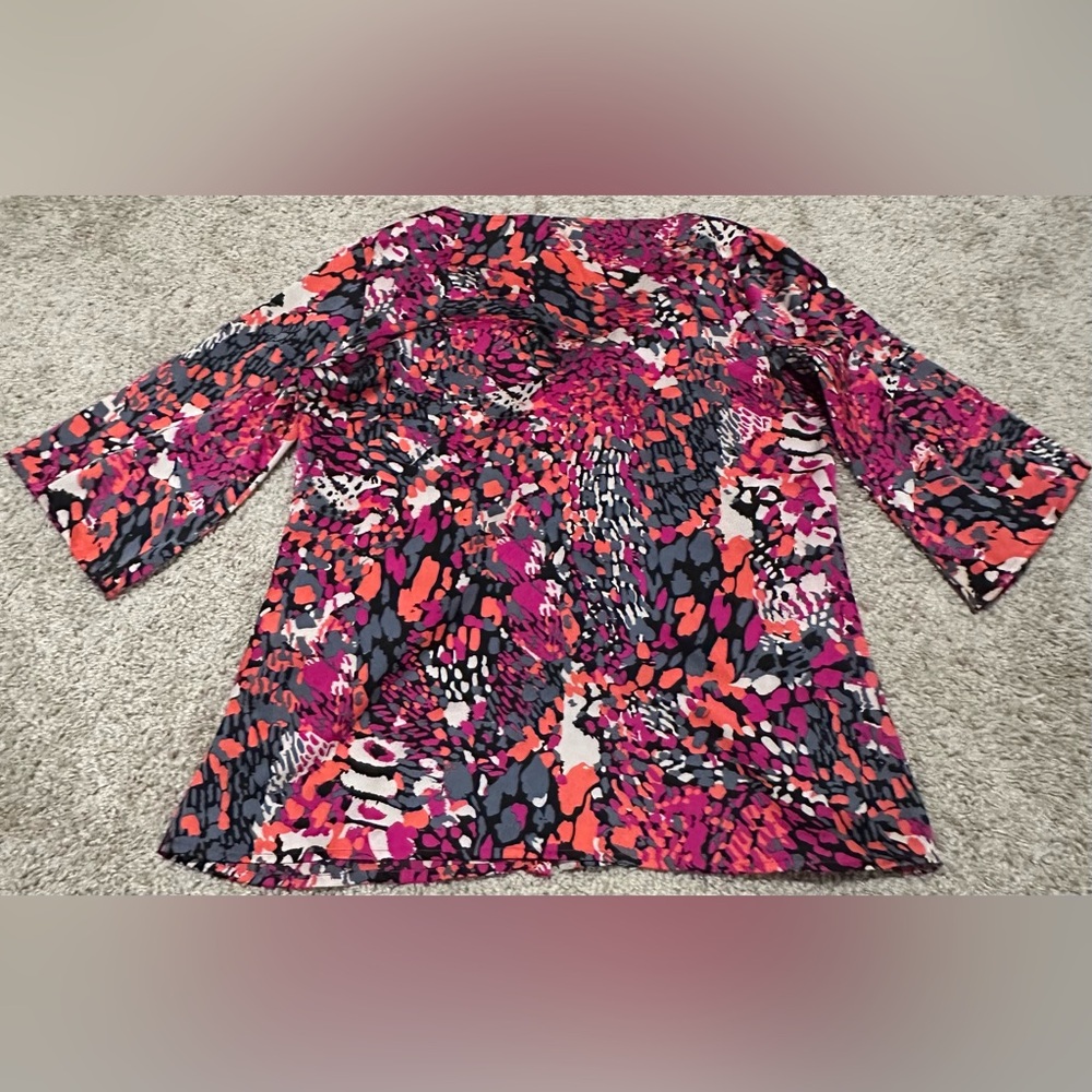 D. Rodriguez Geometric Colorful Blouse Size Large Button Up Ruffle Front - Picture 6 of 6